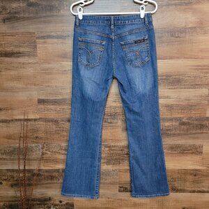 Vtg Calvin Klein Jeans Size 4 Mid Rise Flare Medium Dark Wash Western Y2K